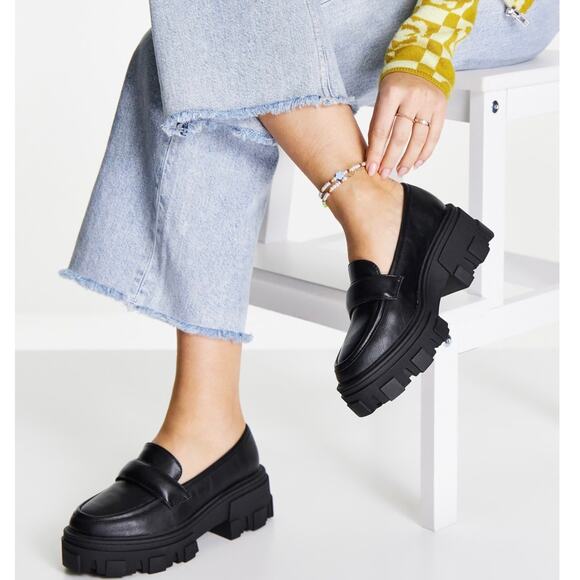 ASOS DESIGN Wide Fit‎ Movable Padded Chunky Loafers in Black Size 11W - Picture 1 of 10